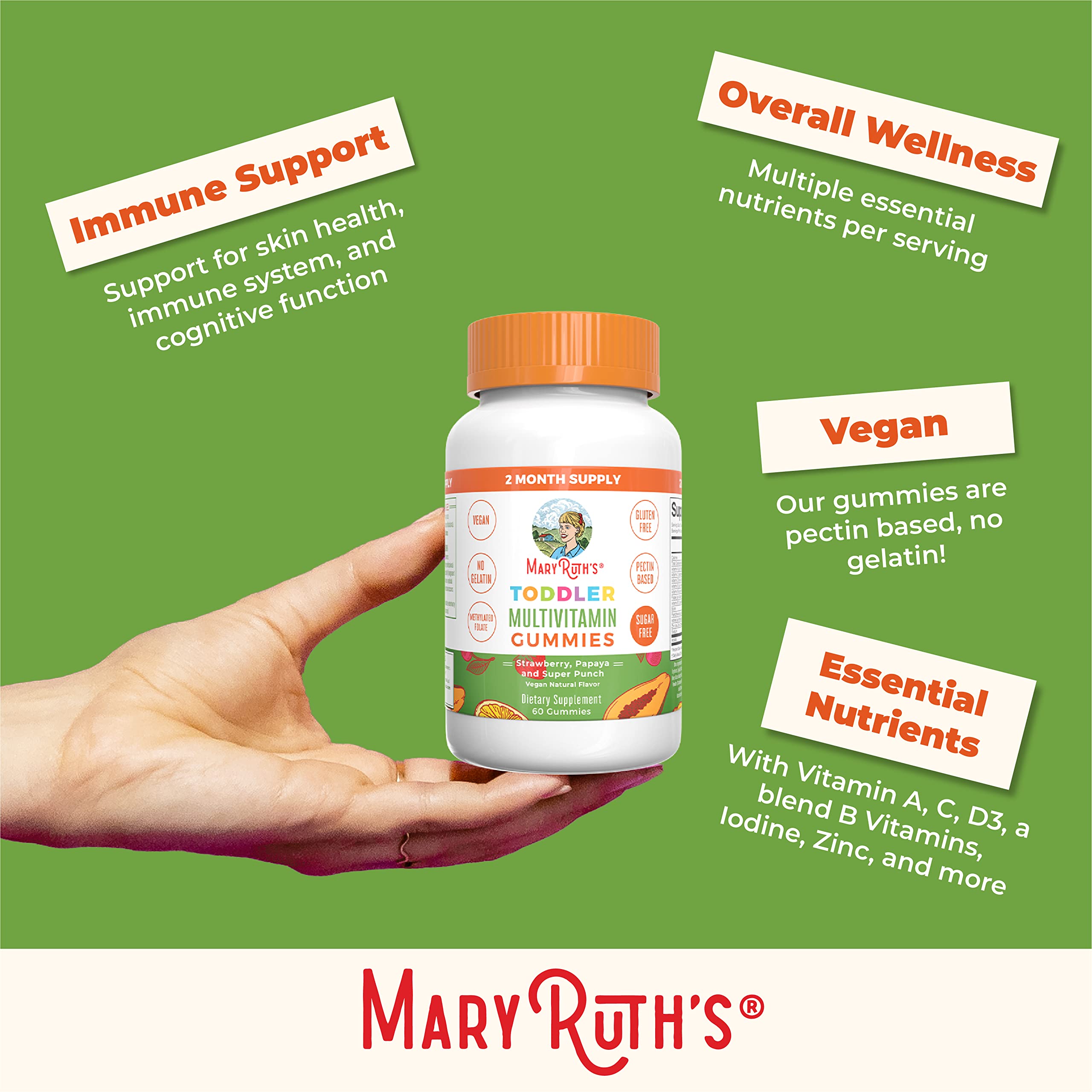 GMP facility label and allergen information on MaryRuth Organics gummy bottle