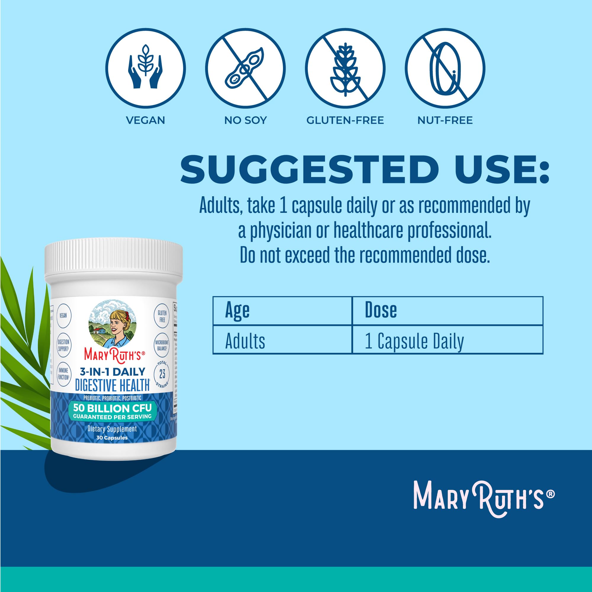 MaryRuth Organics label highlights 23 strains and 50B CFU.