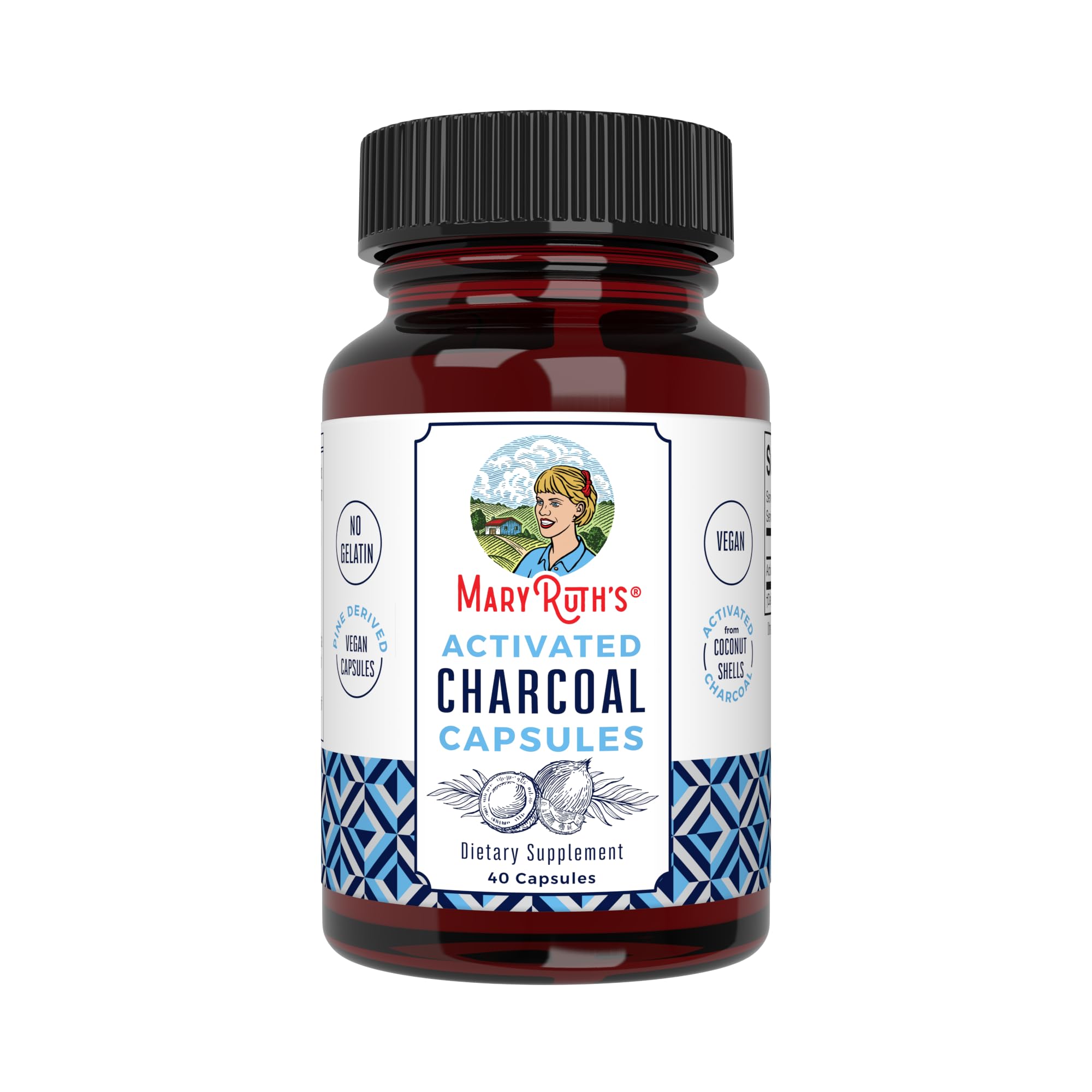 MaryRuth Organics Activated Charcoal Capsules bottle on white background