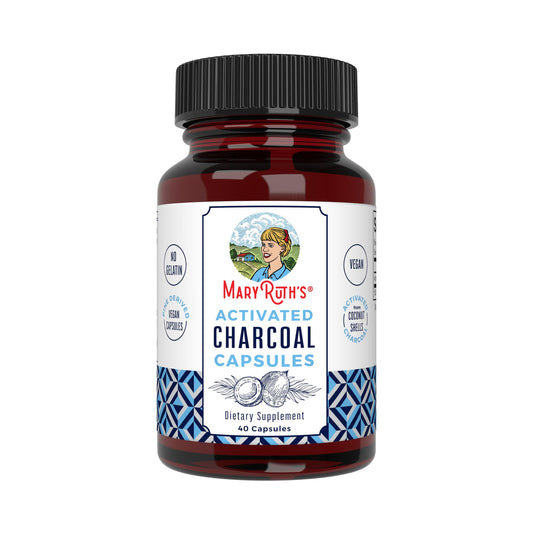 MaryRuth Organics Activated Charcoal Capsules bottle on white background