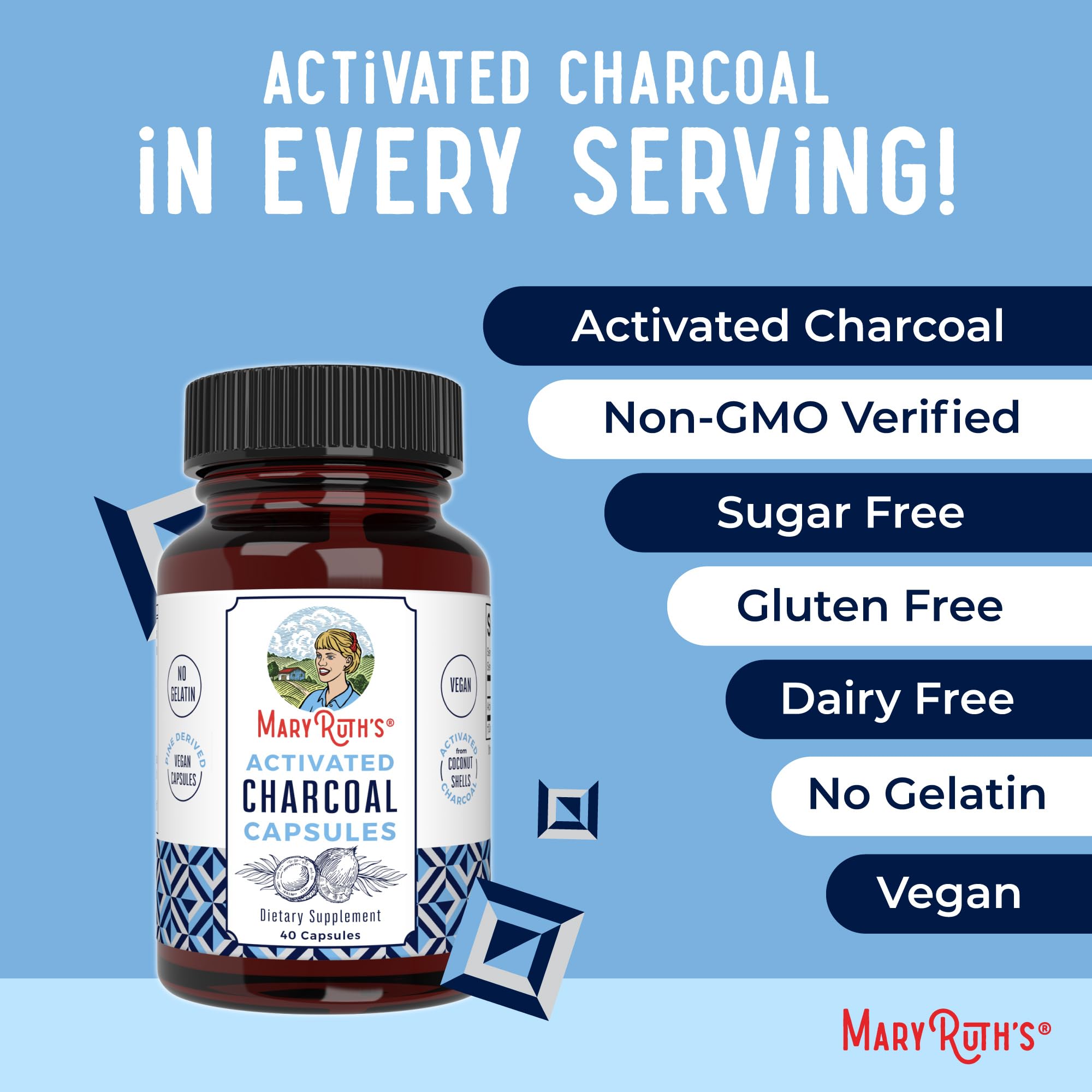 MaryRuth Activated Charcoal Capsules with serving size info