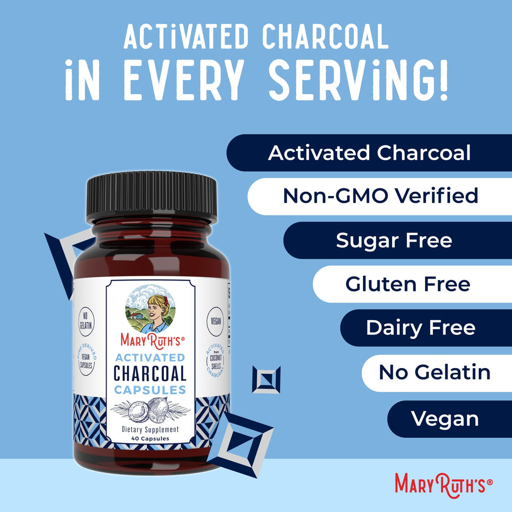 MaryRuth Activated Charcoal Capsules with serving size info