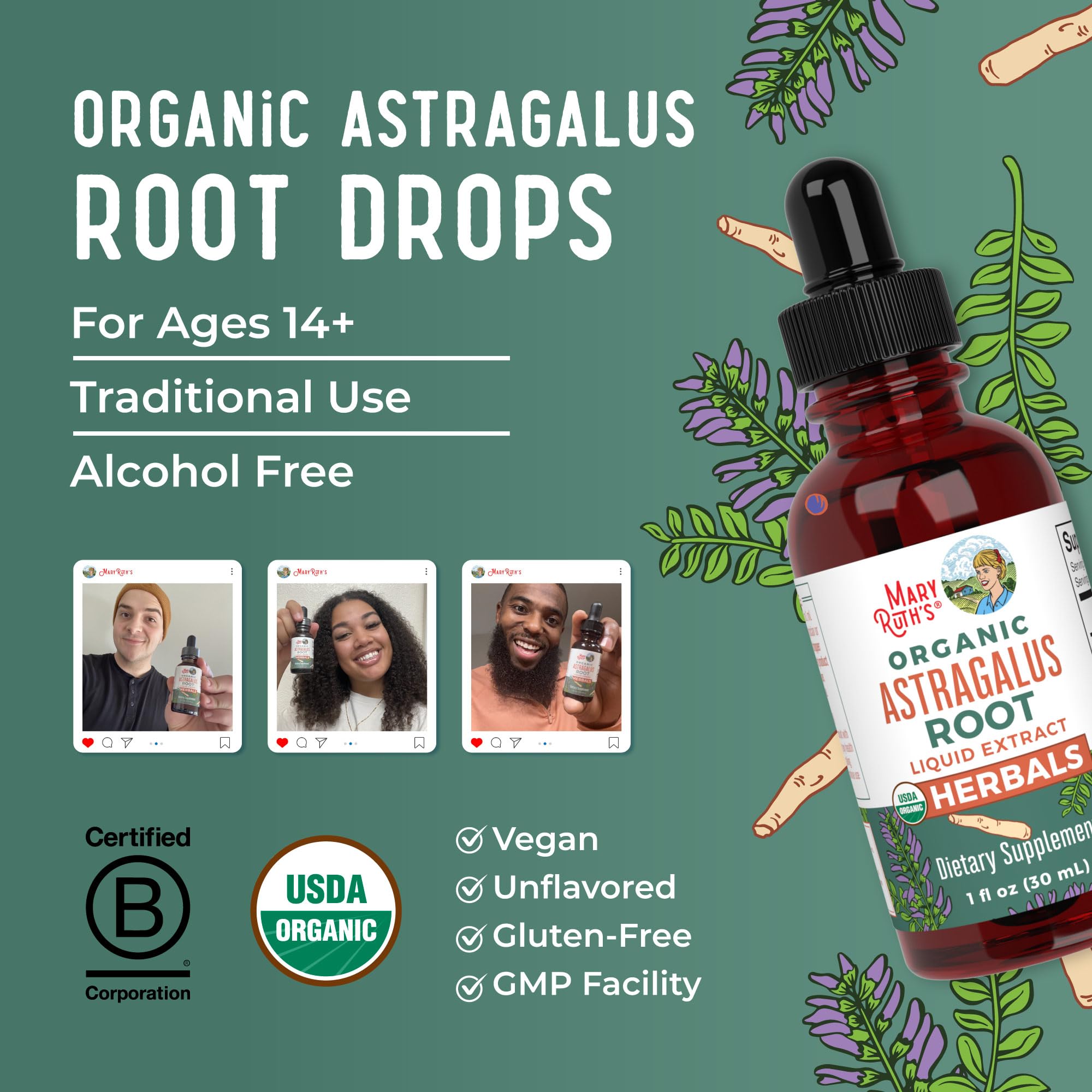 Packaging box for MaryRuth Organics Astragalus Root tincture
