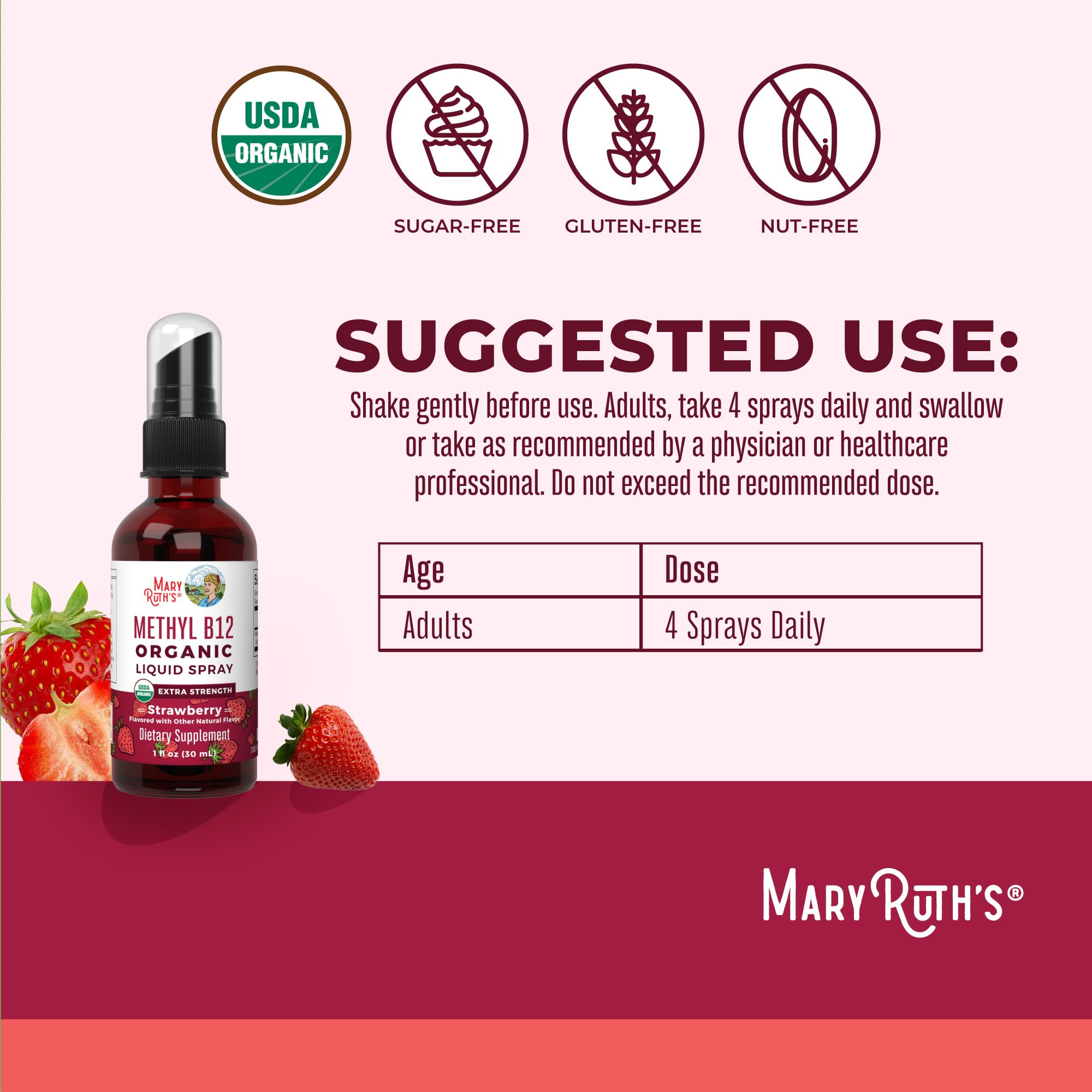 USDA Organic seal on MaryRuth B12 spray bottle