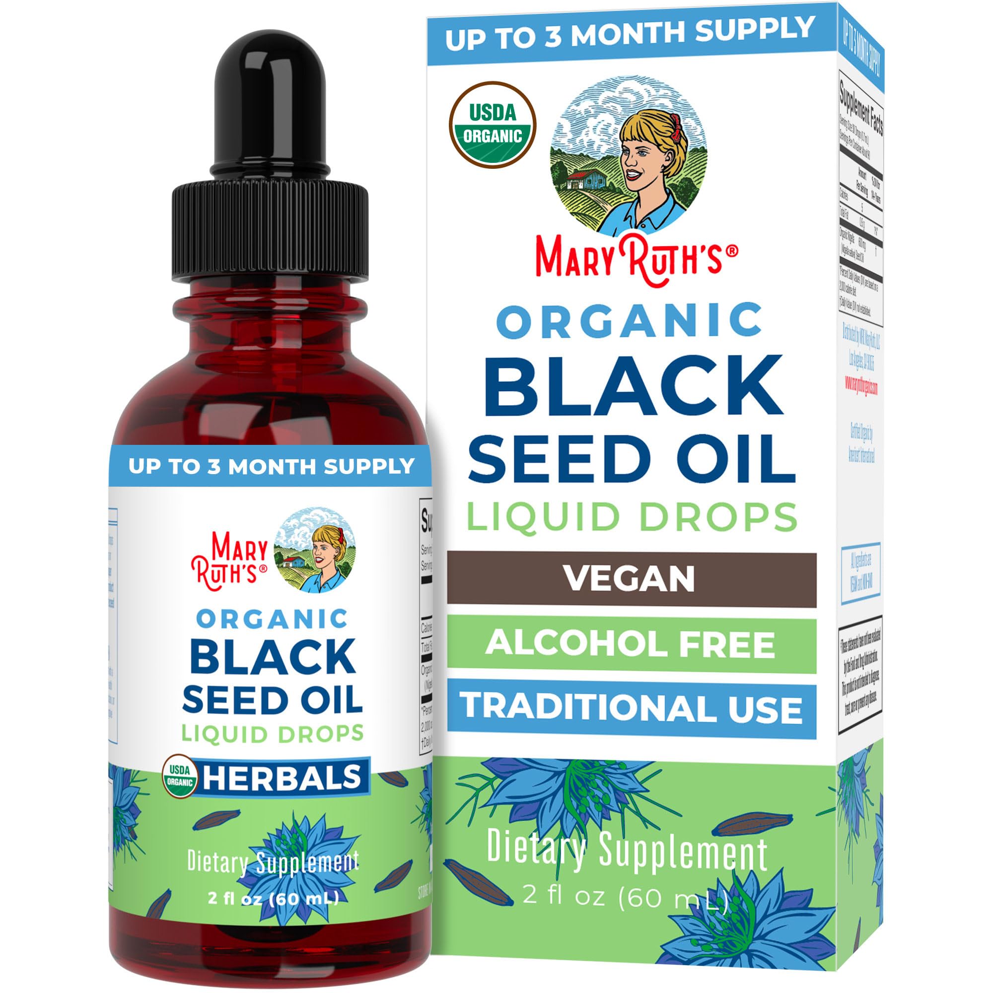 MaryRuth Organics Black Seed Oil Liquid Drops bottle on white background
