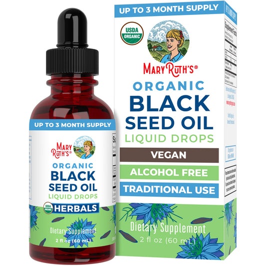 MaryRuth Organics Black Seed Oil Liquid Drops bottle on white background