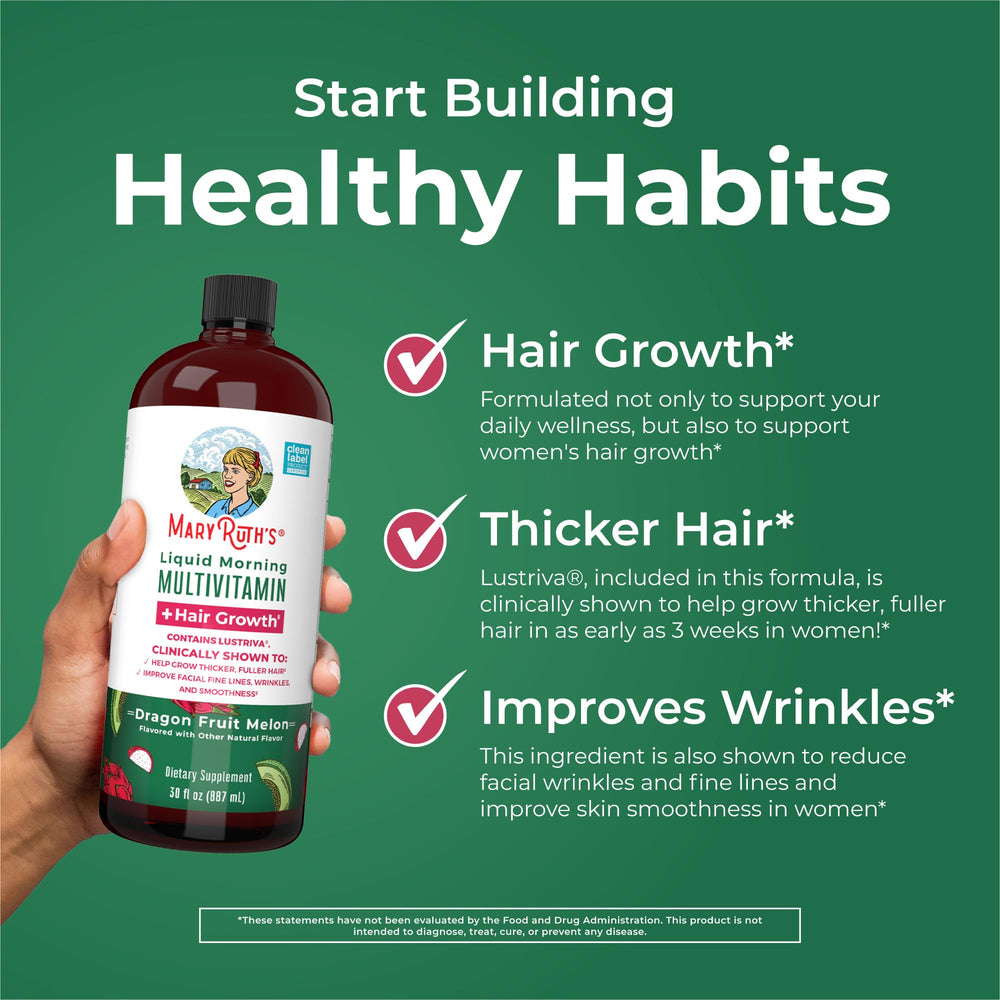 MaryRuth Organics bottle back label lists nutrients and folate.