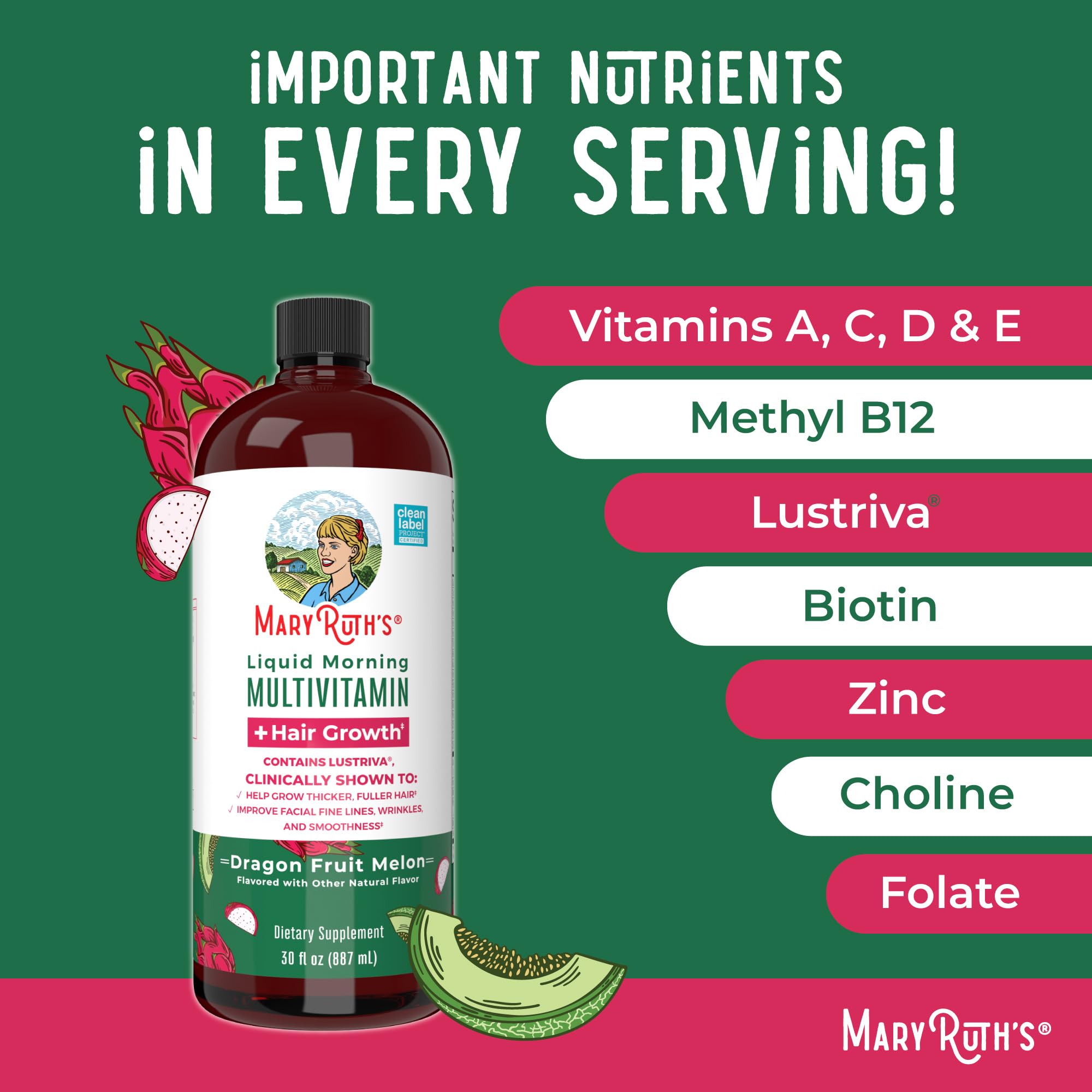 MaryRuth Organics bottle with dropper demonstrates liquid supplement usage.