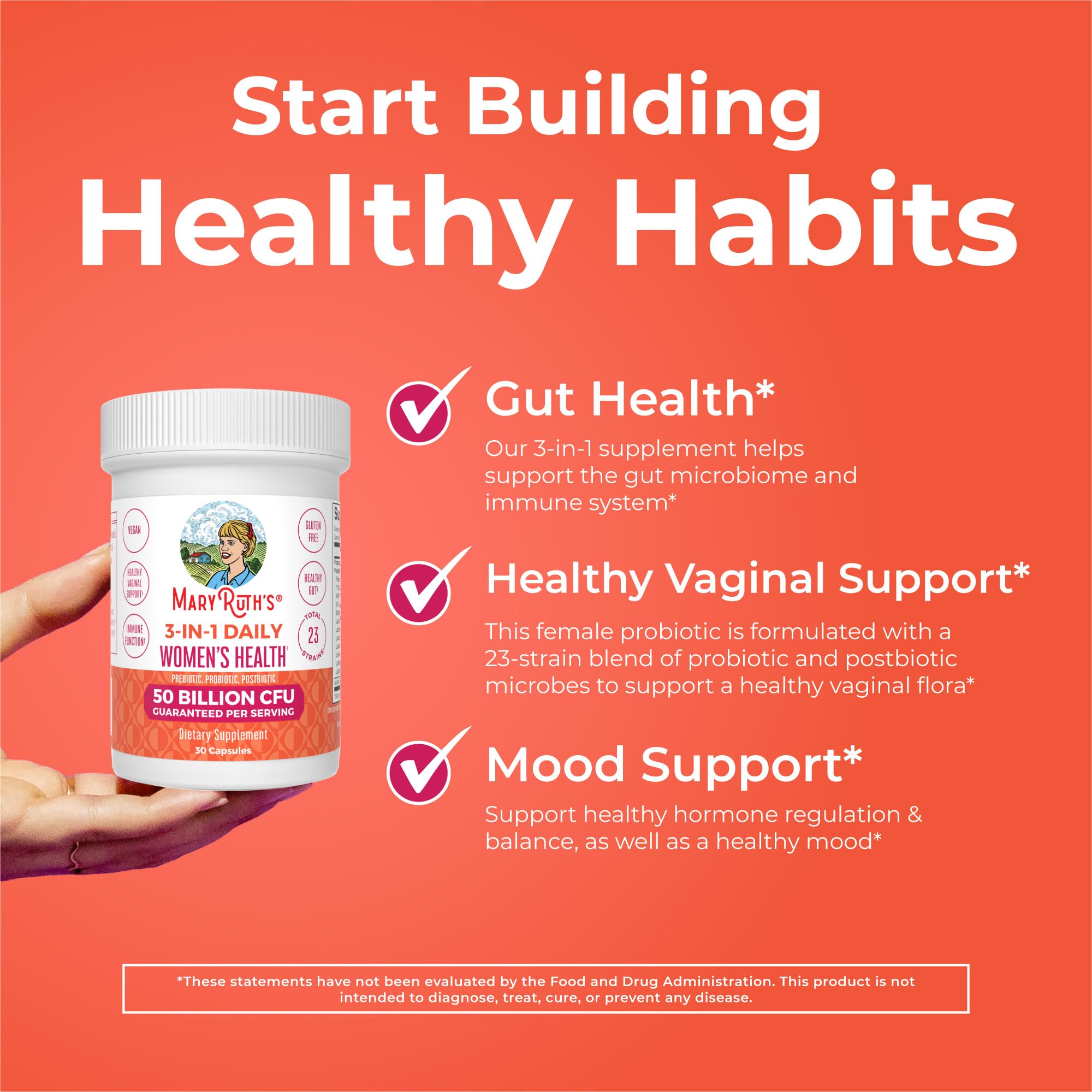 MaryRuth Organics capsules pouring from the bottle for easy daily use.