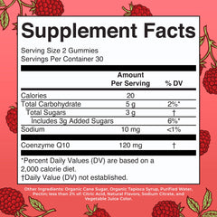Back of the MaryRuth Organics CoQ10 Gummies Raspberry 60-count package