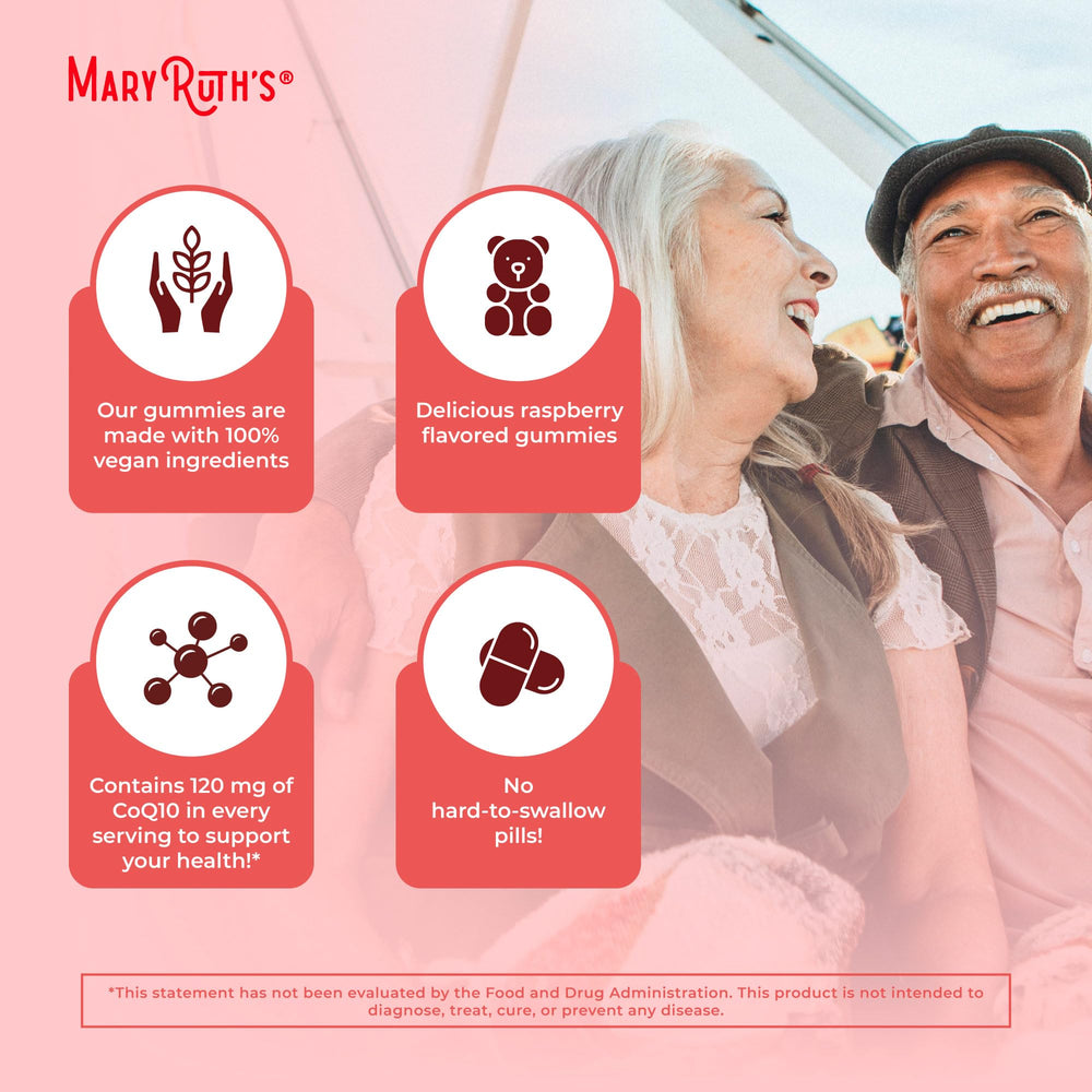 Vegan, non-GMO, gluten-free MaryRuth CoQ10 gummies packaging