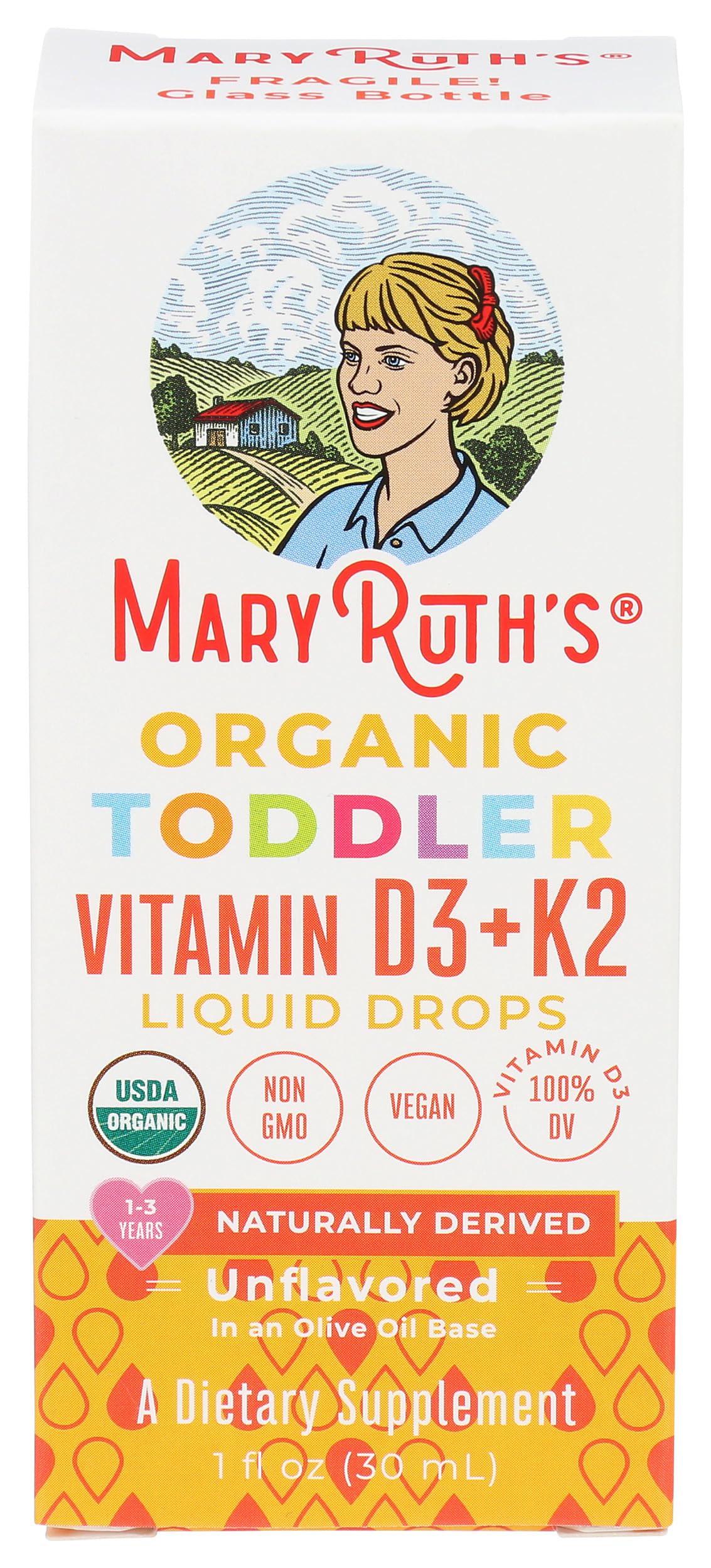 Bottle of MaryRuth Organics D3 + K2 drops for toddlers