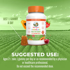 One gummy per day dosing illustration for kids 2+