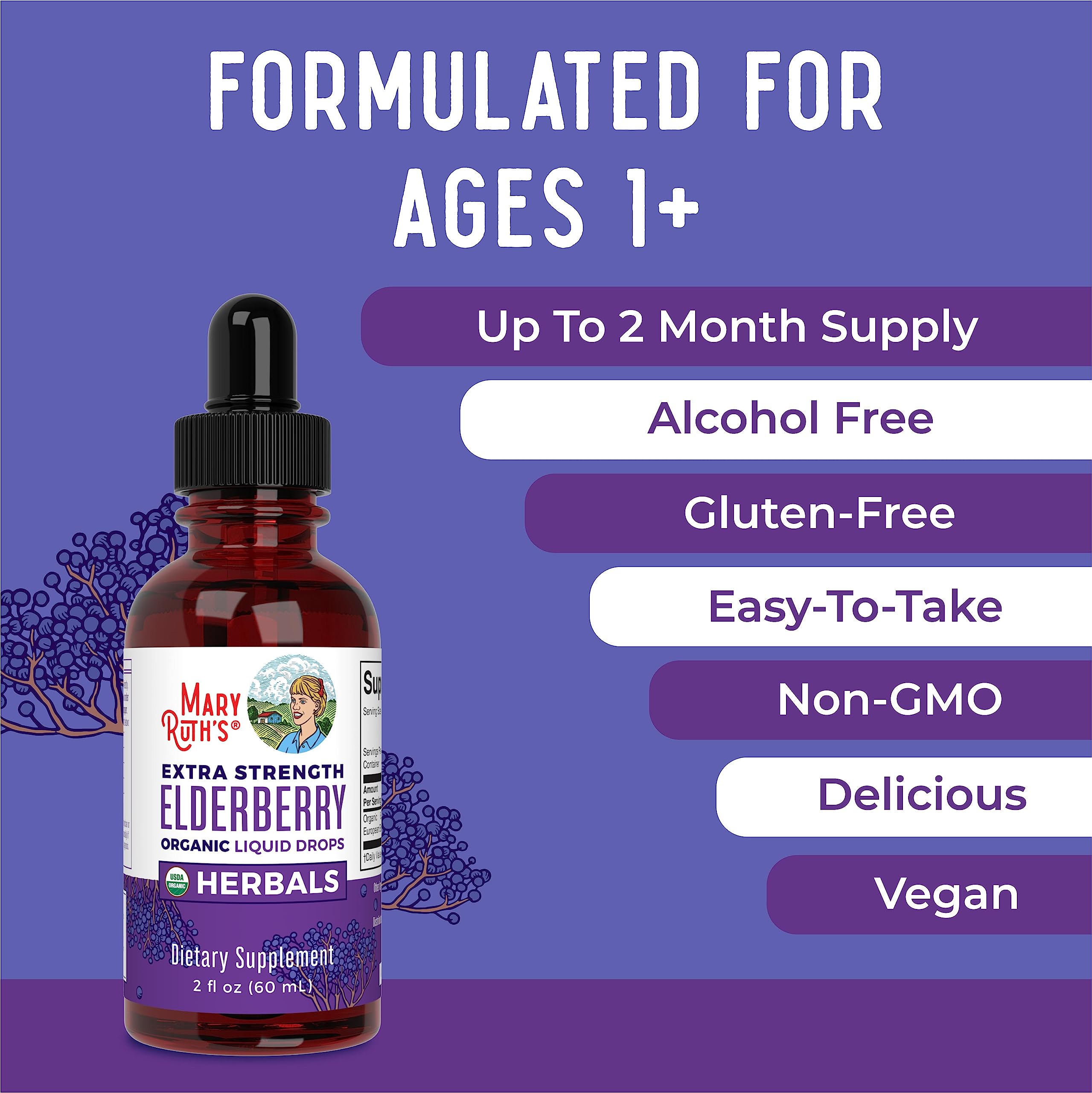 Ingredients label for MaryRuth Organic Elderberry Syrup