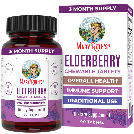 Front view of MaryRuth Organics Elderberry Vitamin C Chewable Tablets bottle