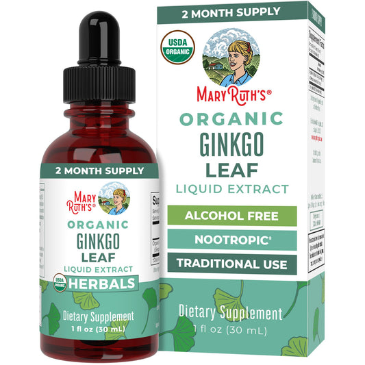 MaryRuth Organics Ginkgo Leaf Liquid Drops bottle front with 60 servings