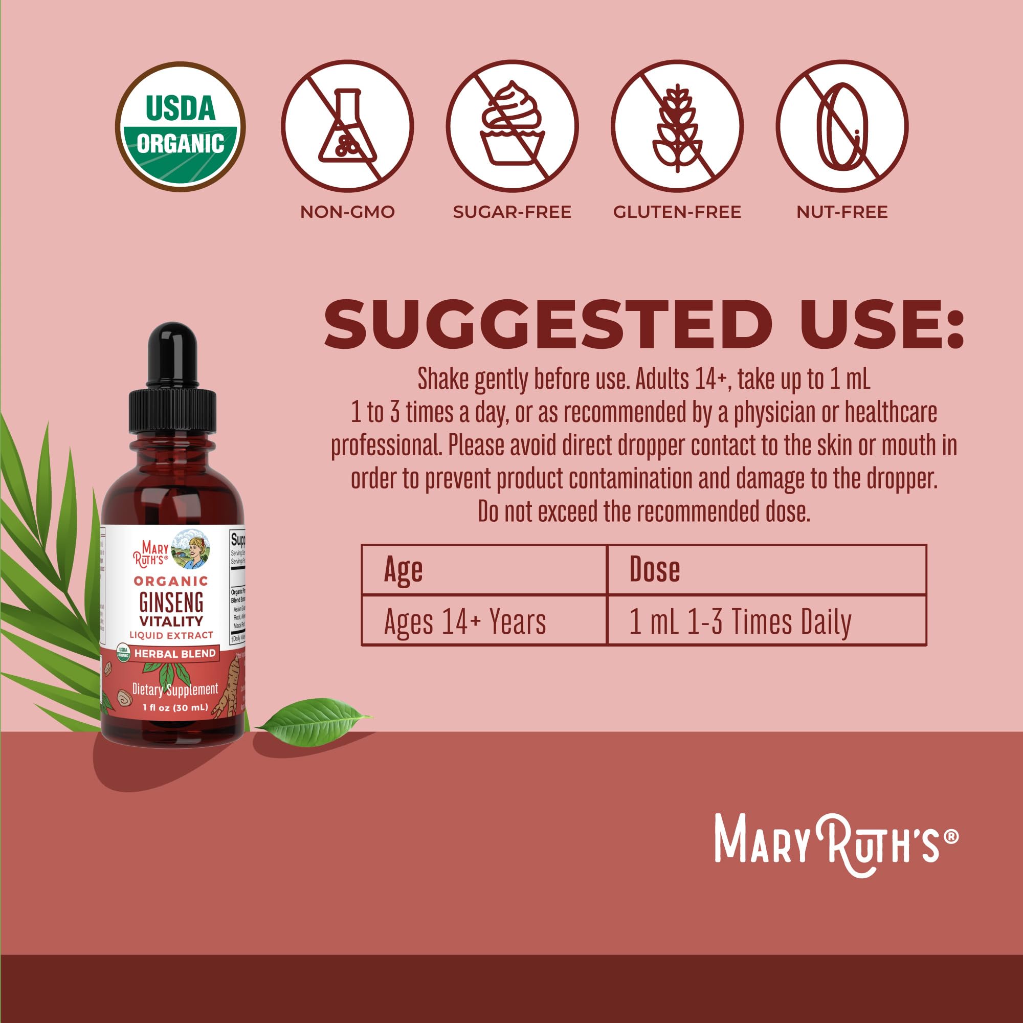Ginseng, Ashwagandha, Eleuthero, and Maca herbs in the blend