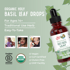 Vegan and Non-GMO icons for Tulsi Drops