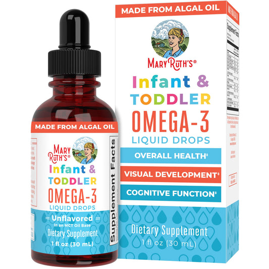 Hero image: MaryRuth Organics infant and toddler omega-3 drops bottle and dropper