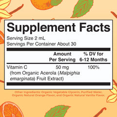 Close-up of MaryRuth Organics Infant Vitamin C Drops 2 oz bottle label
