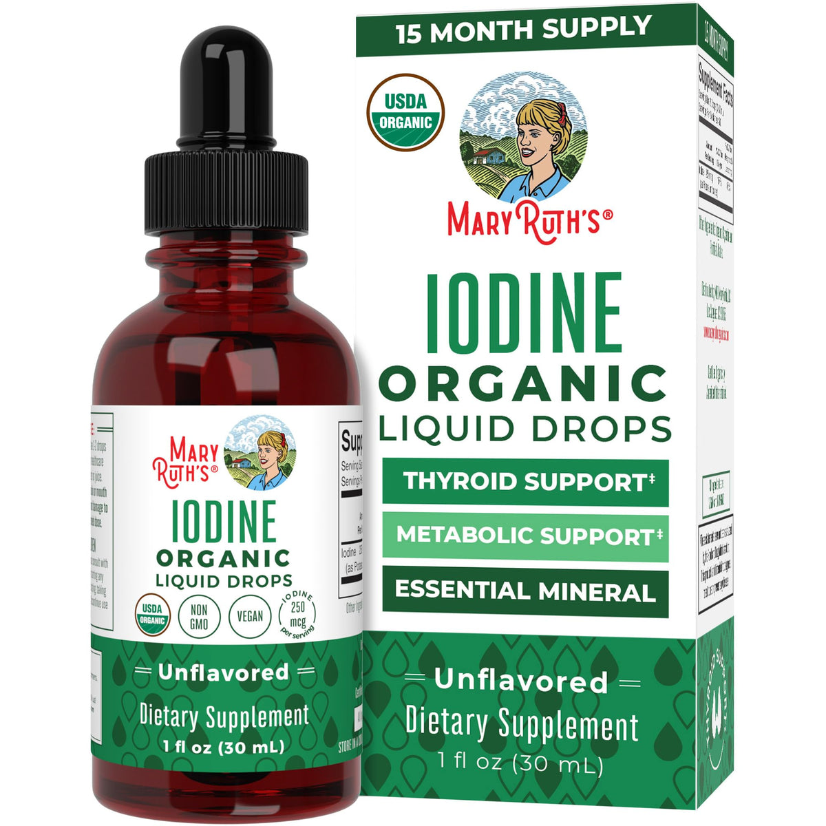 MaryRuth Organics Iodine Liquid Drops bottle with 1oz size and 450 servings