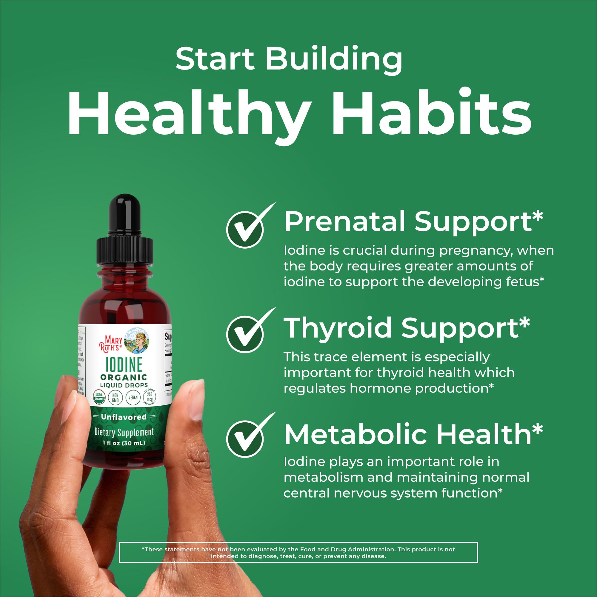 Vegan and Non-GMO iodine liquid drops formulation