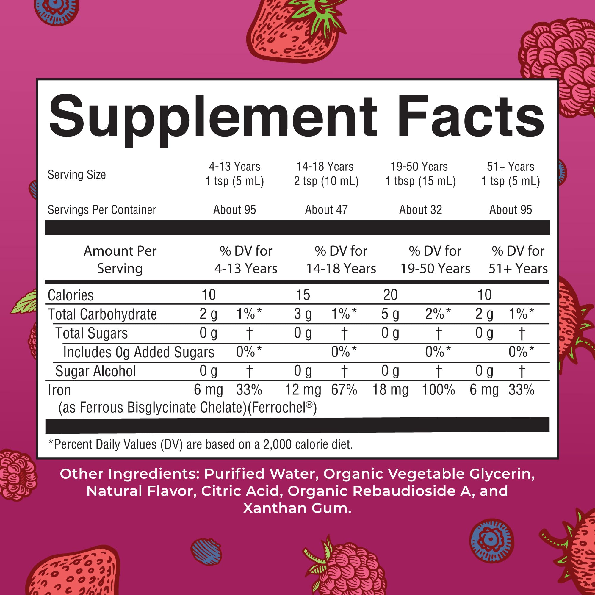 MaryRuth Organics Iron Liquid Bottle label close-up