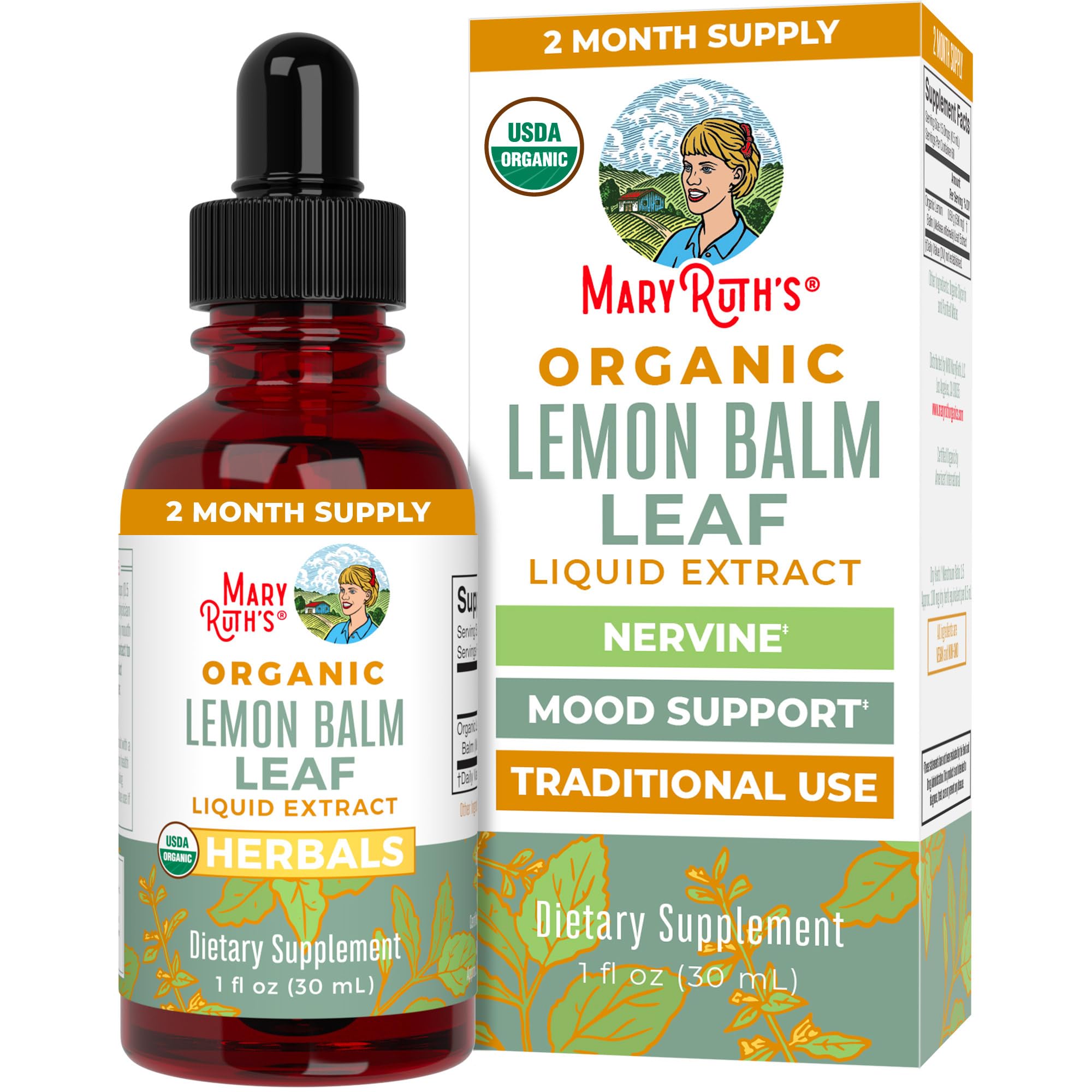 MaryRuth Organics Lemon Balm Leaf Liquid Extract bottle - front view