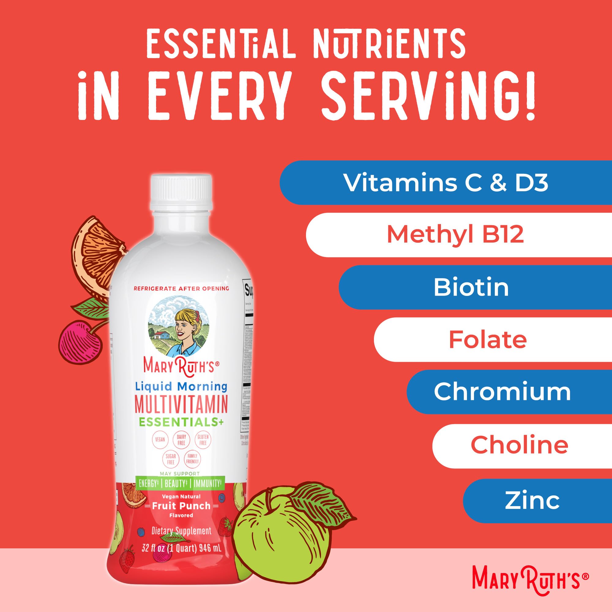 Illustration highlighting immune support vitamins in MaryRuth Essentials Plus