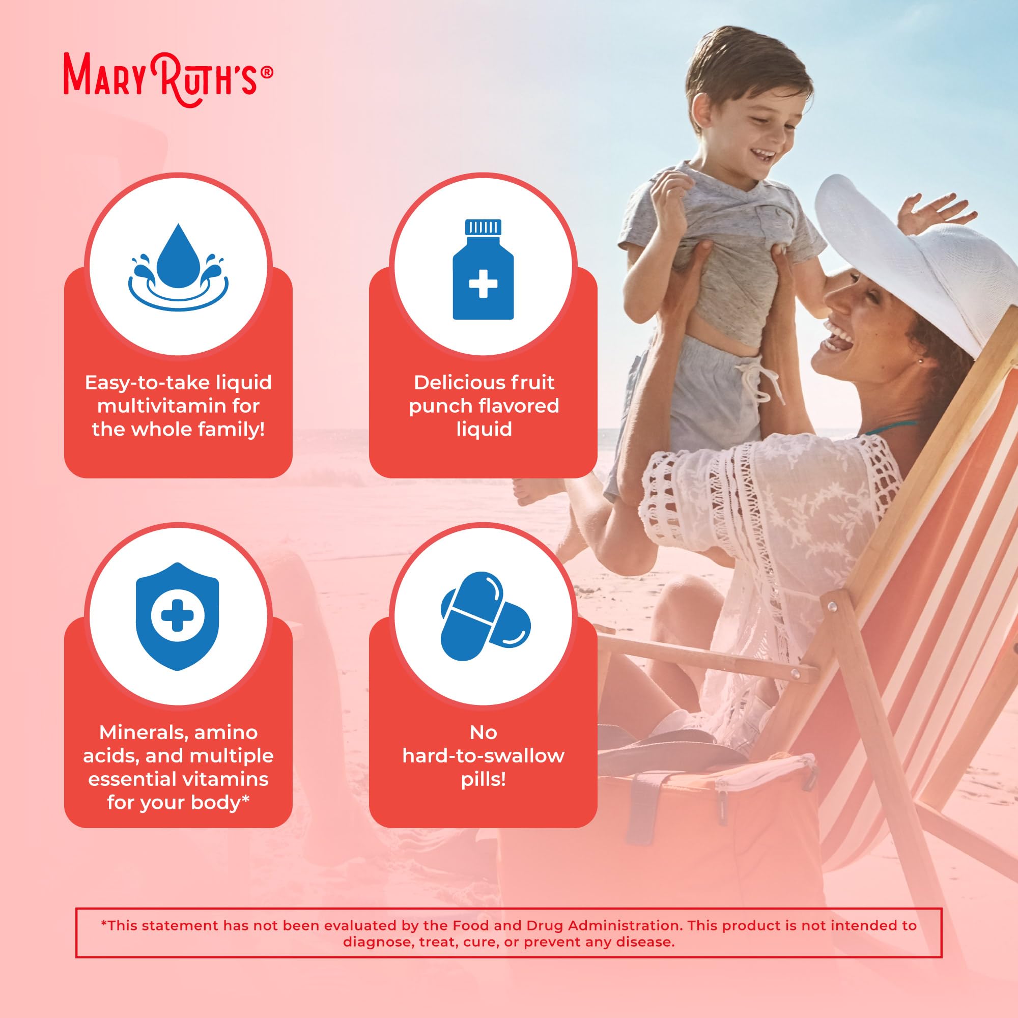 Nutrition chart for MaryRuth Essentials Plus vitamins and minerals