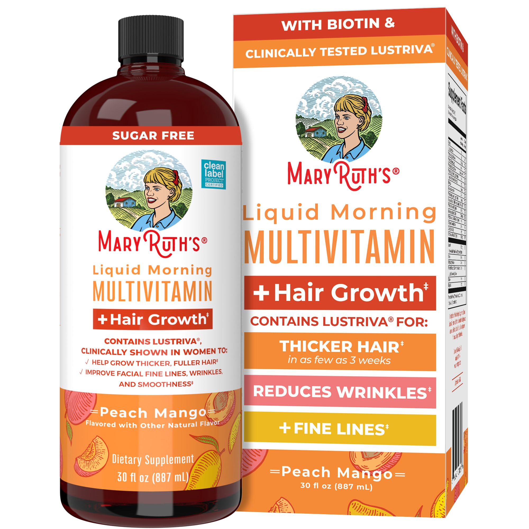 MaryRuth Organics liquid multivitamin bottle for daily wellness and hair growth support.
