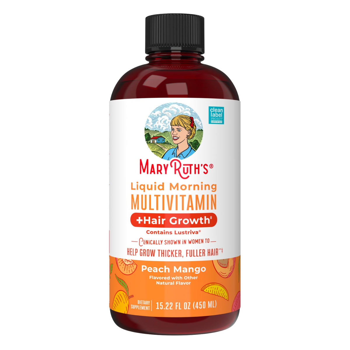 MaryRuth Organics Liquid Multivitamin plus Hair Growth bottle close-up