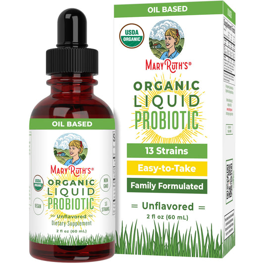 Front view of MaryRuth Organics Liquid Probiotic bottle