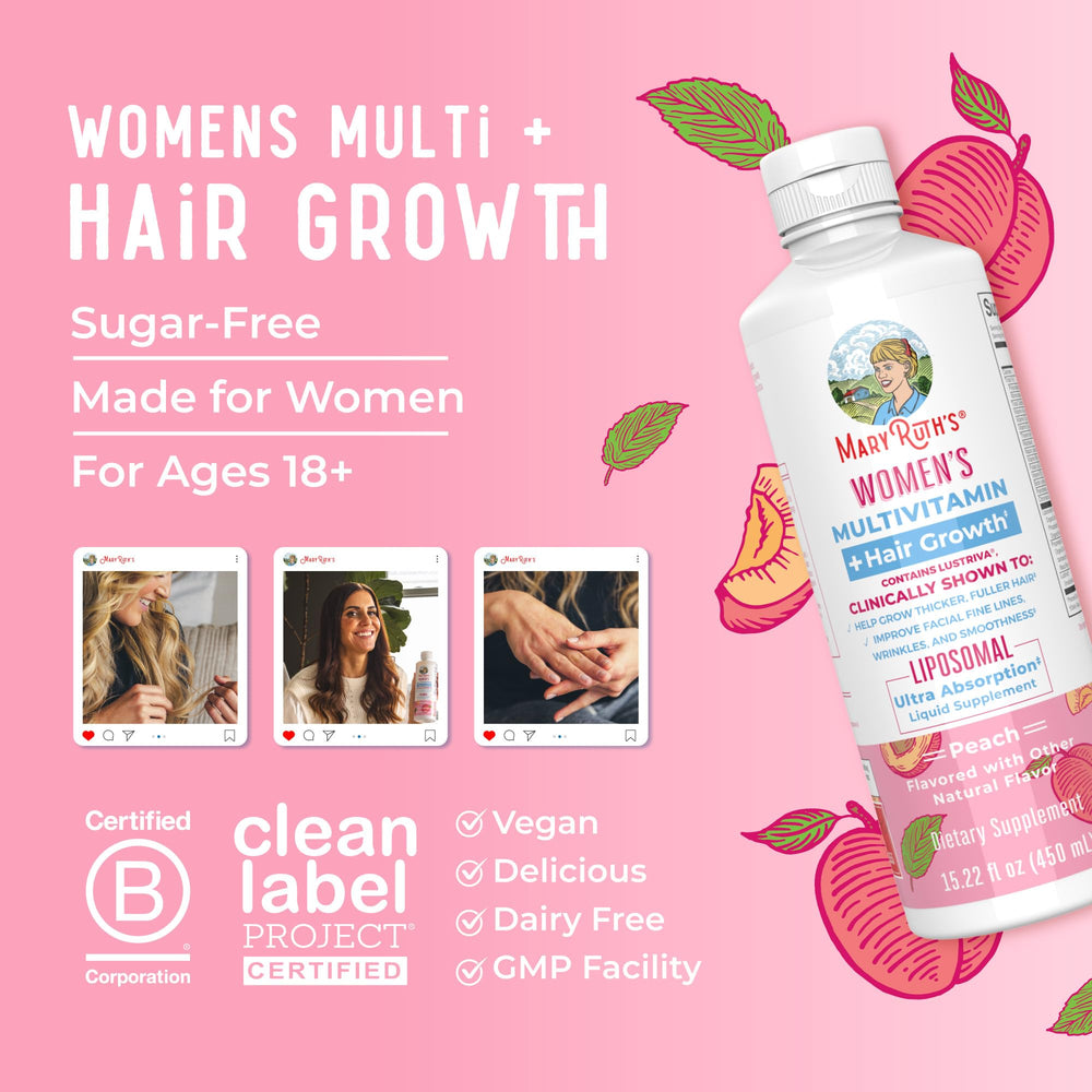 Peach-flavored liposomal liquid shown with smooth texture and pleasant taste