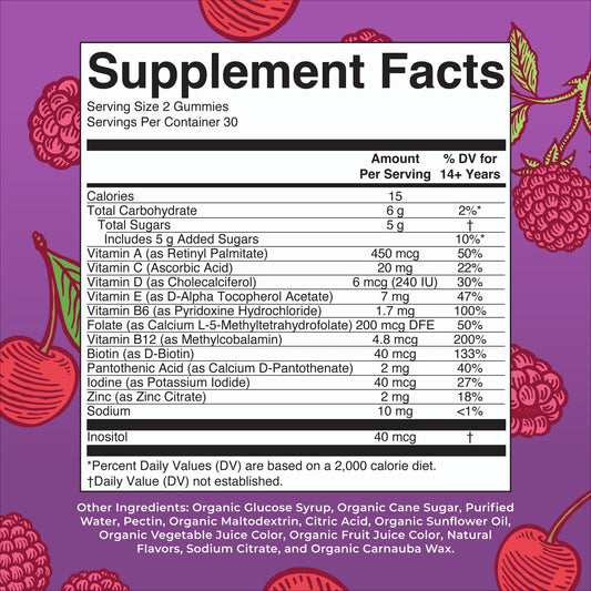 Close-up of cherry and raspberry flavored gummies