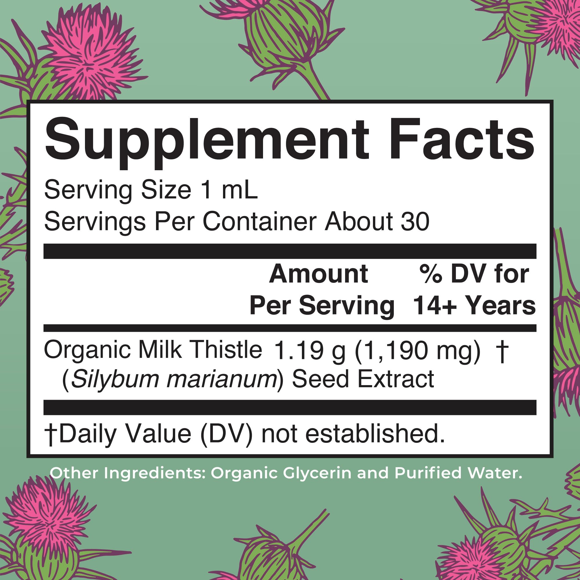 Close-up of MaryRuth Organic Milk Thistle Seed Drops label