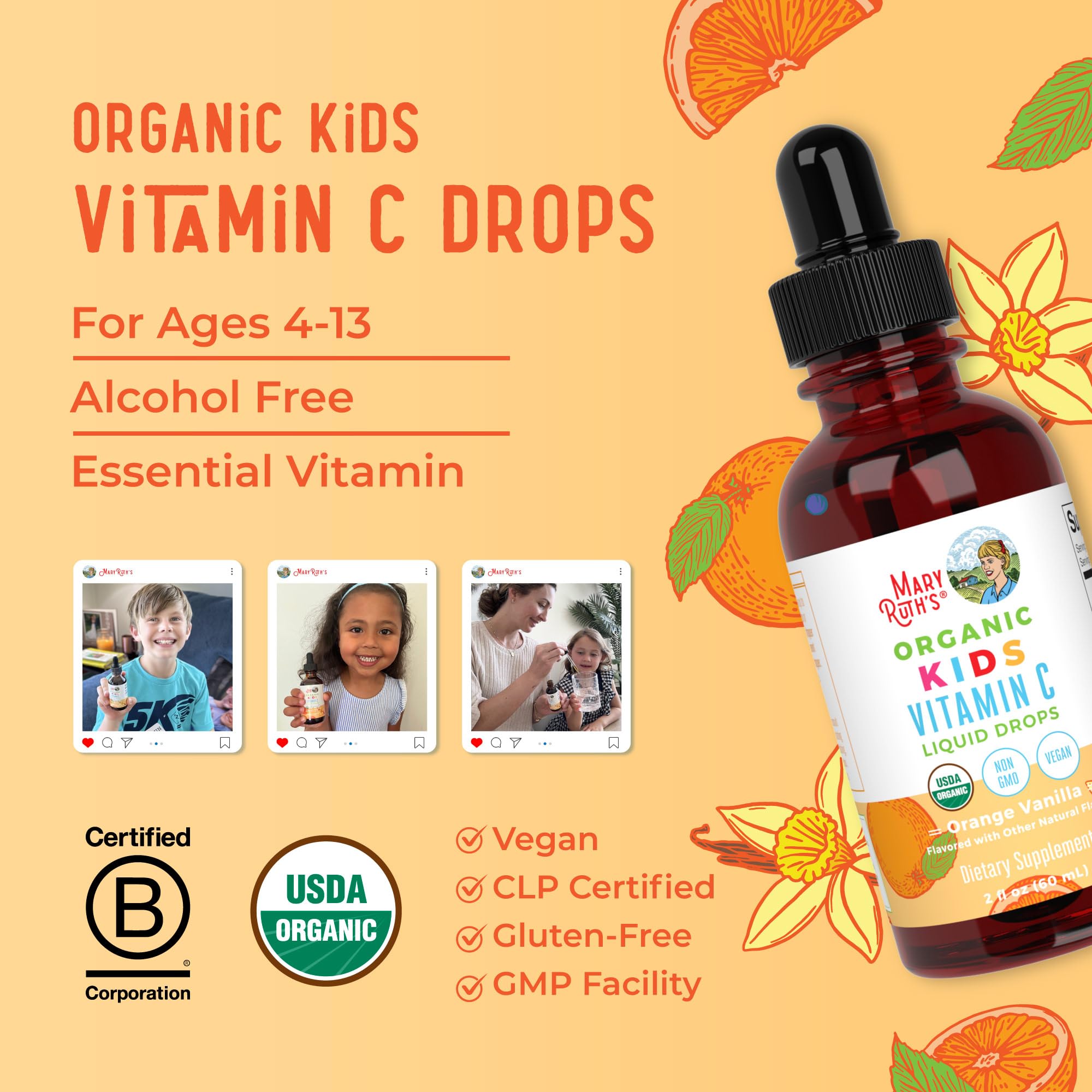 Product certifications: USDA Organic, Non-GMO, Vegan icons