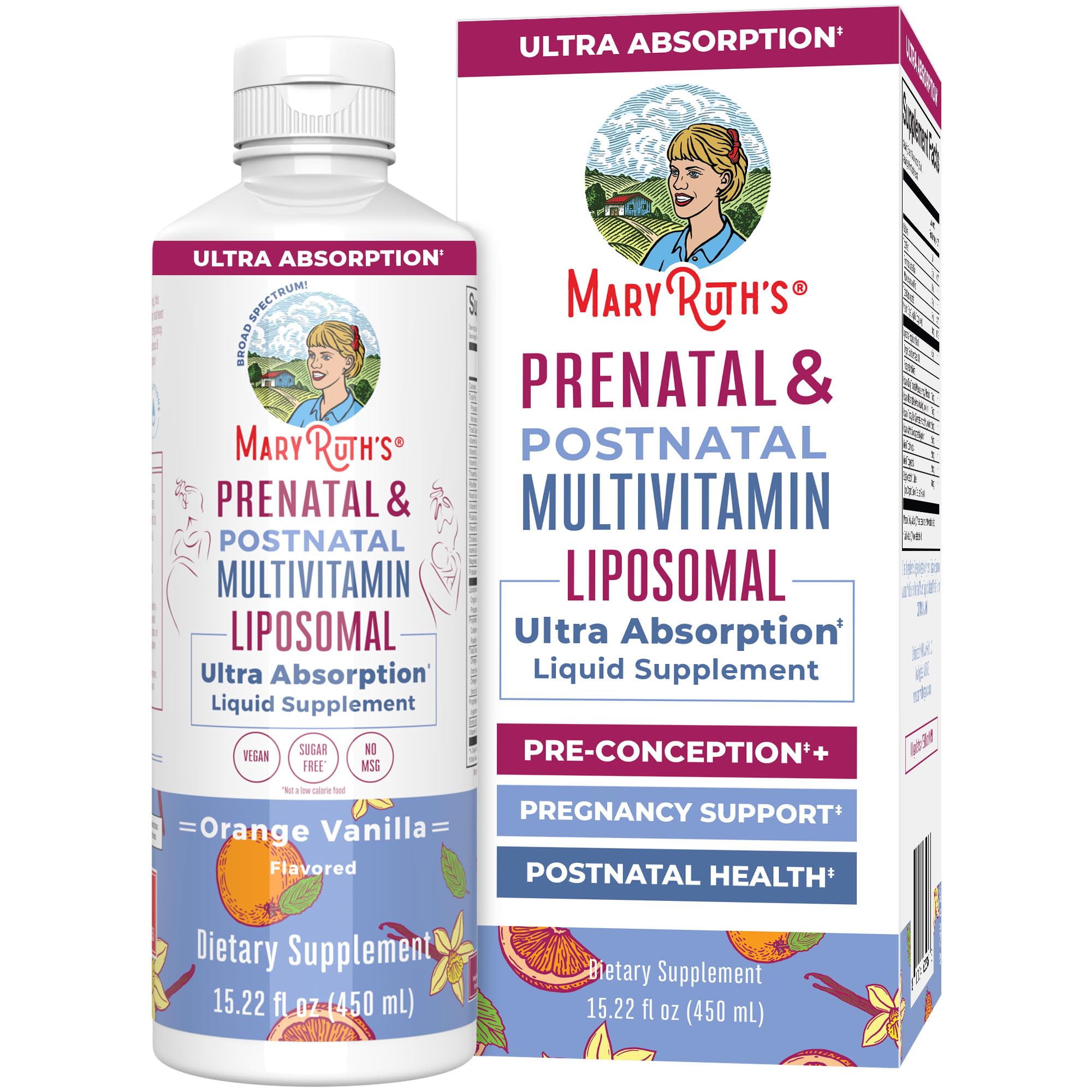 MaryRuth Organics Prenatal & Postnatal Liposomal Multivitamin bottle – front view