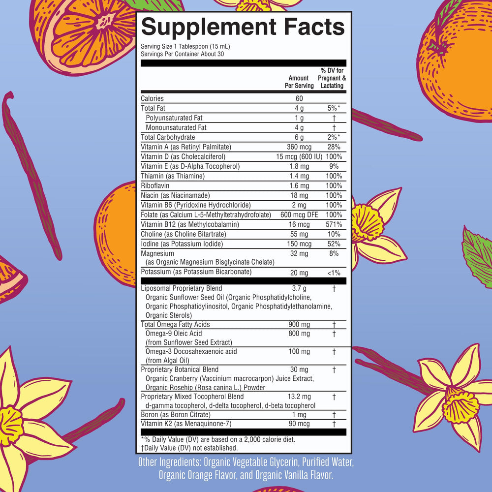 Close-up of product label showing Sugar Free, Vegan, Non-GMO and Gluten Free