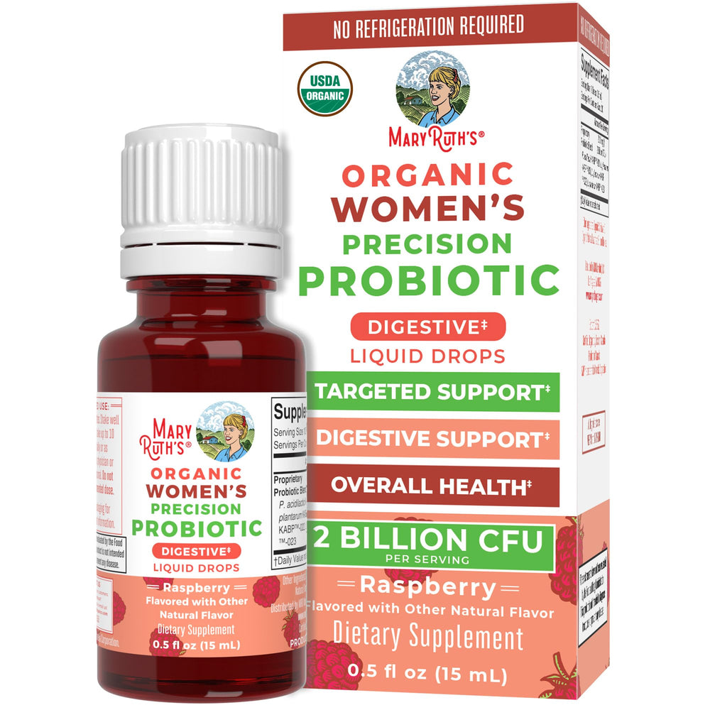 MaryRuth Organics Probiotic Drops bottle with raspberry flavor