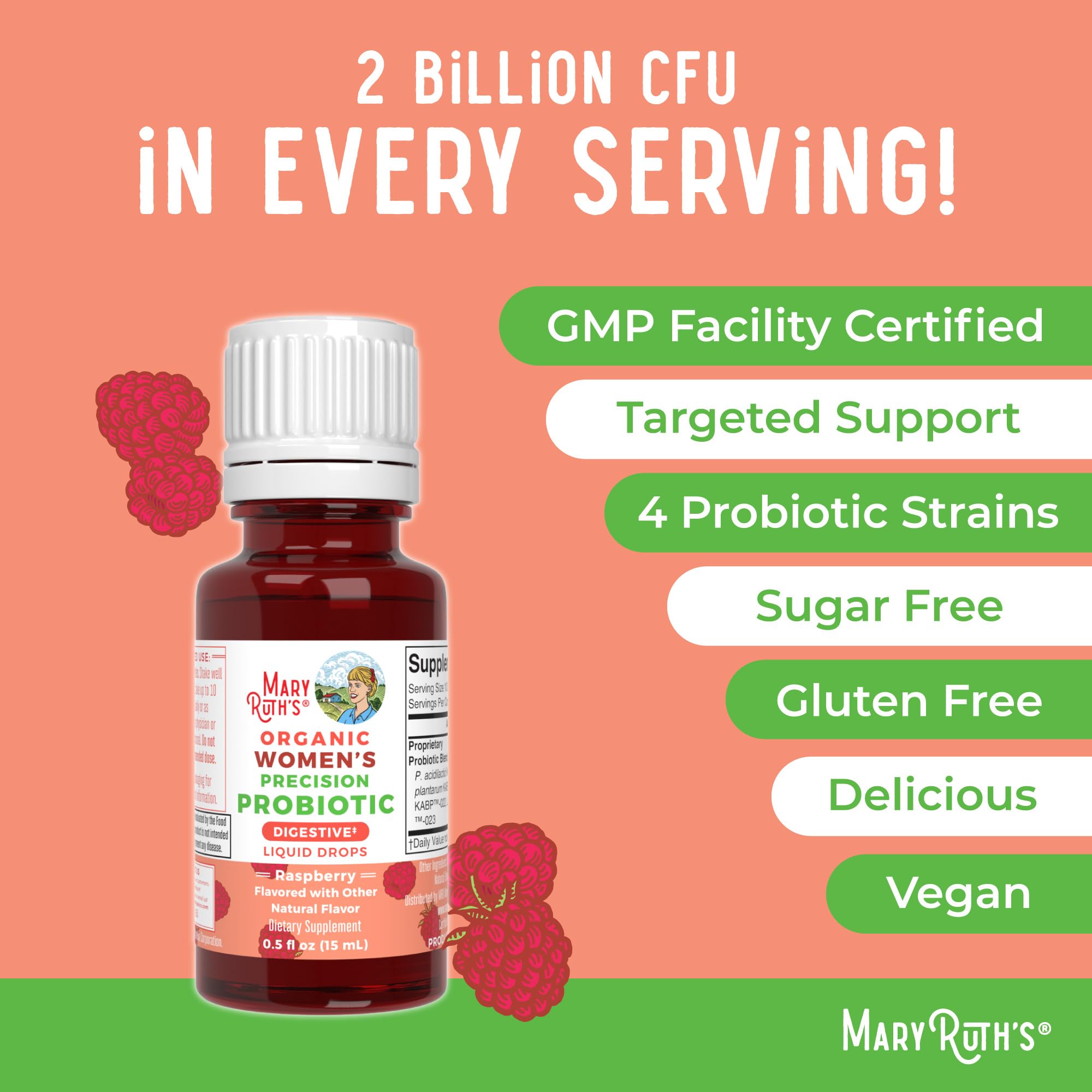 Serving size with 10 drops shown next to a glass of water