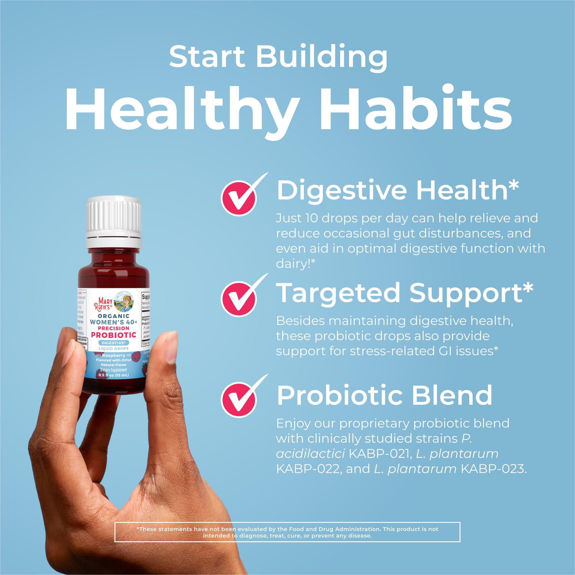 MaryRuth Organics drops nutrition label shows dairy-free, vegan-friendly solution for sensitive diets.