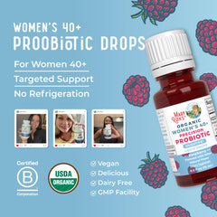 MaryRuth Organics liquid form imagery highlights easy-to-take probiotic alternative to pills.