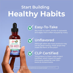 USDA Organic and Non-GMO label on Sea Moss Drops bottle