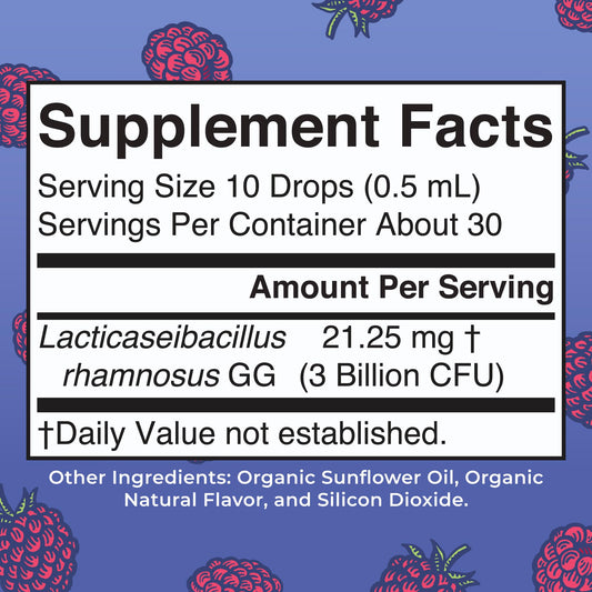 Close-up of the label on MaryRuth Organics teen probiotic drops