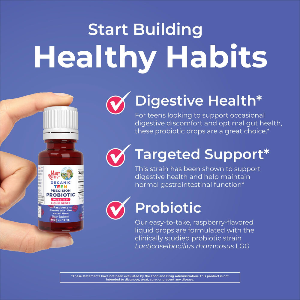 Packaging shown for MaryRuth Organics teen probiotic drops