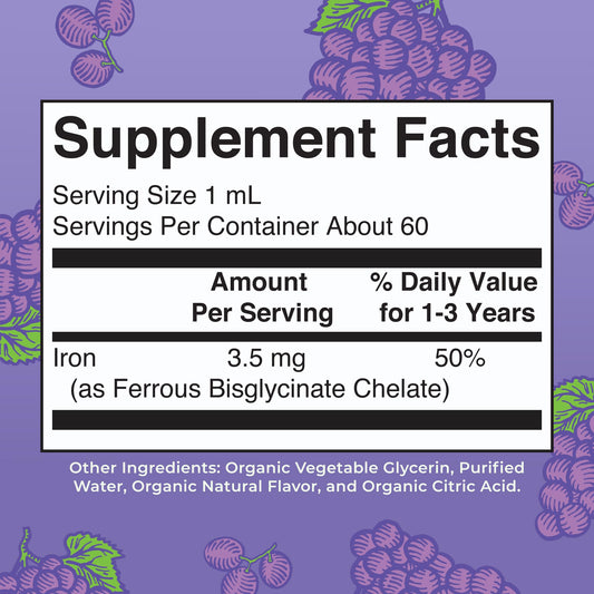 Toddler Iron Drops grape flavor bottle with 2 oz size