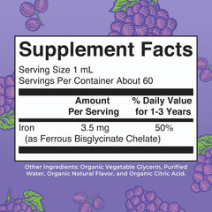 Toddler Iron Drops grape flavor bottle with 2 oz size