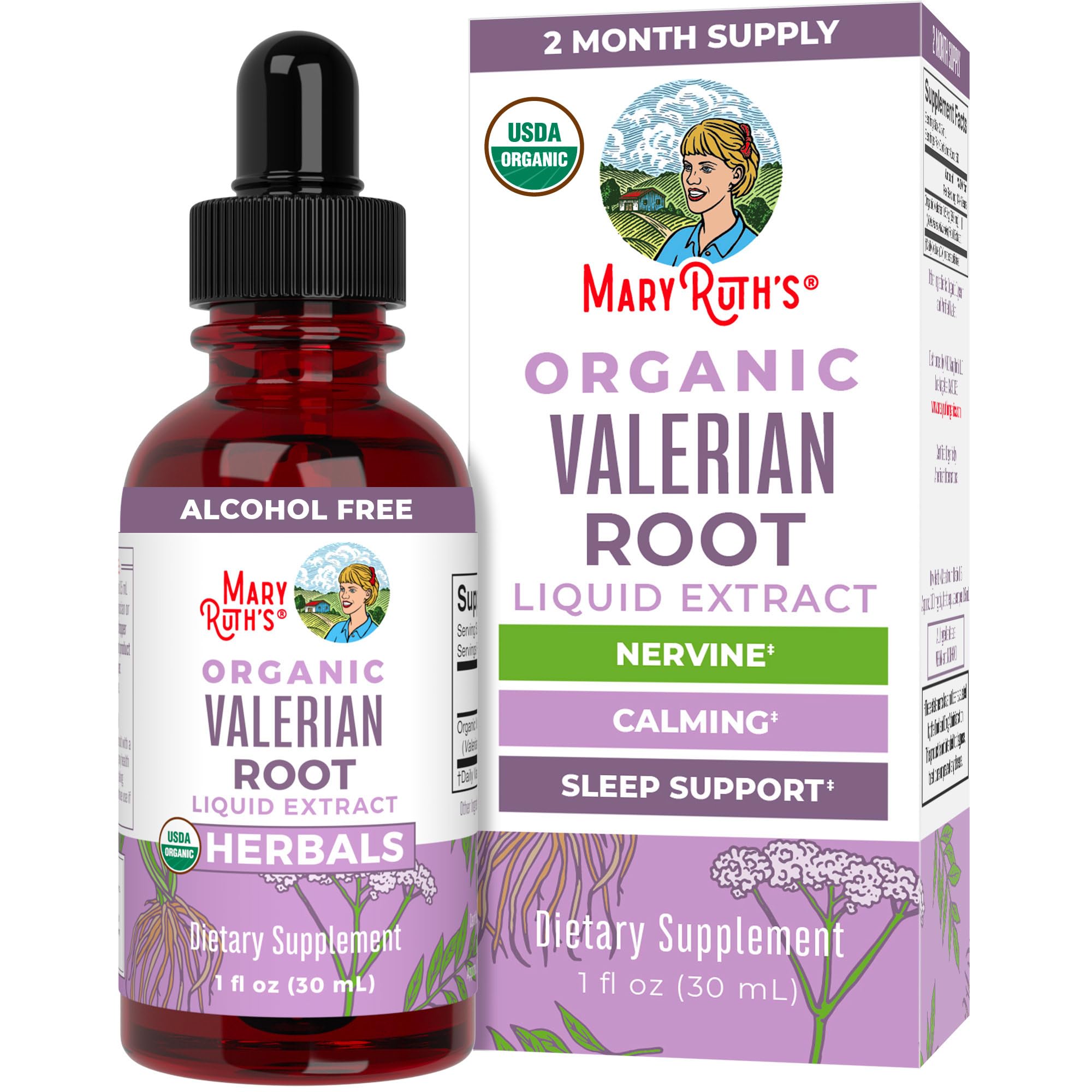 MaryRuth Organics Valerian Root Liquid Drops bottle with 60 servings