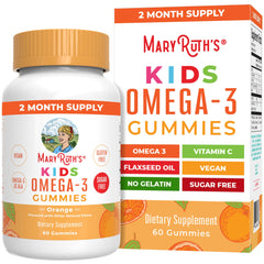 Front view of MaryRuth Organics Vegan Omega-3 Gummies for Kids 2+ 60-count bottle.